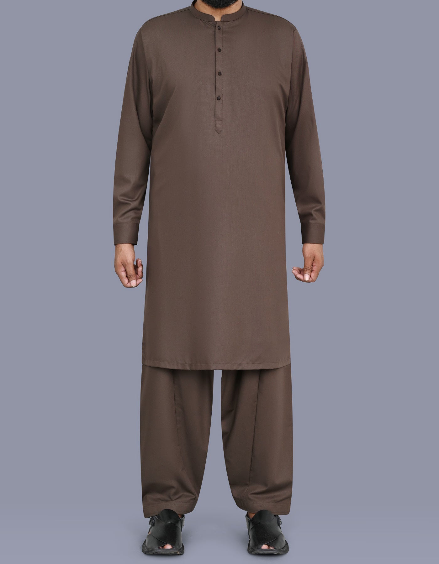 D Brown Plain Kameez Shalwar KS26158R-XS