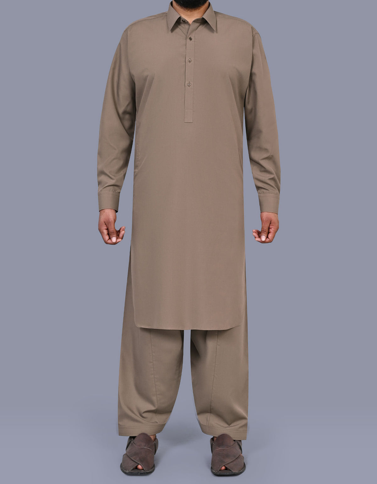 L Brown Plain Kameez Shalwar KS2616R-XS