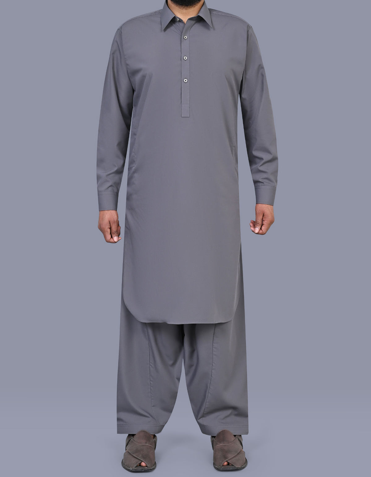 L Grey Plain Kameez Shalwar KS2618R-XS