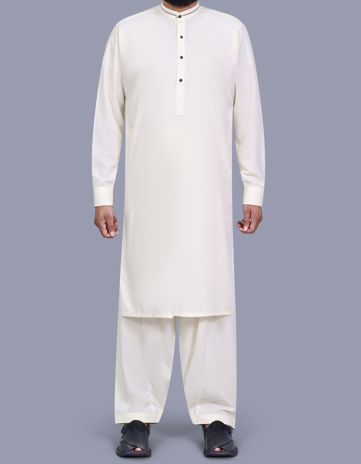 Cream Plain Kameez Shalwar KS2624S-XS