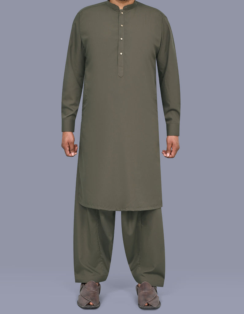 Mehndi Plain Smart Fit Kameez Shalwar