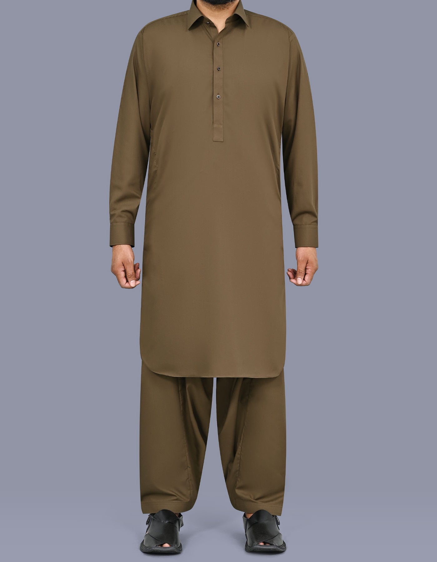 D Brown Plain Kameez Shalwar KS2662R-XS
