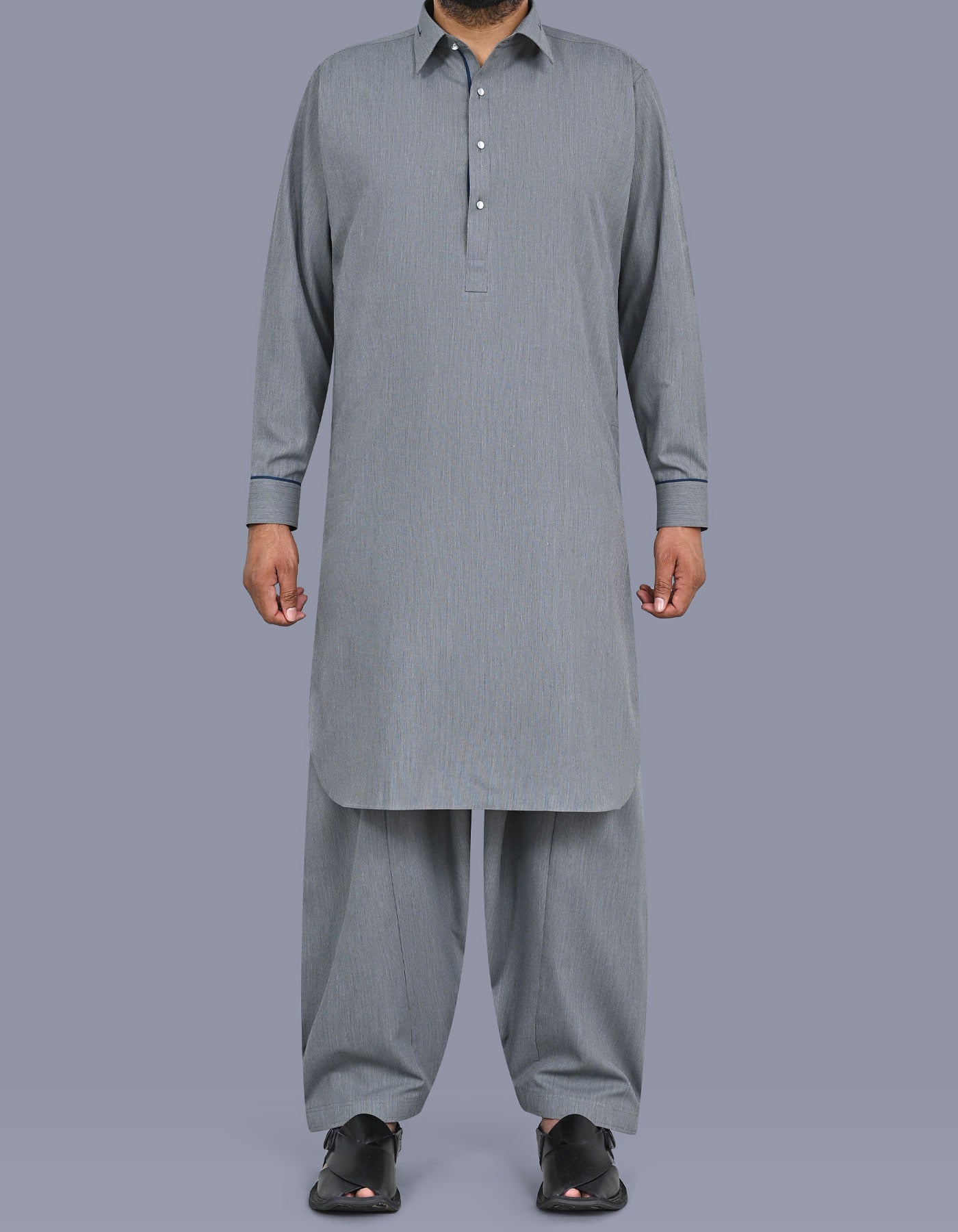 Grey Texture Kameez Shalwar KS2675S-XS
