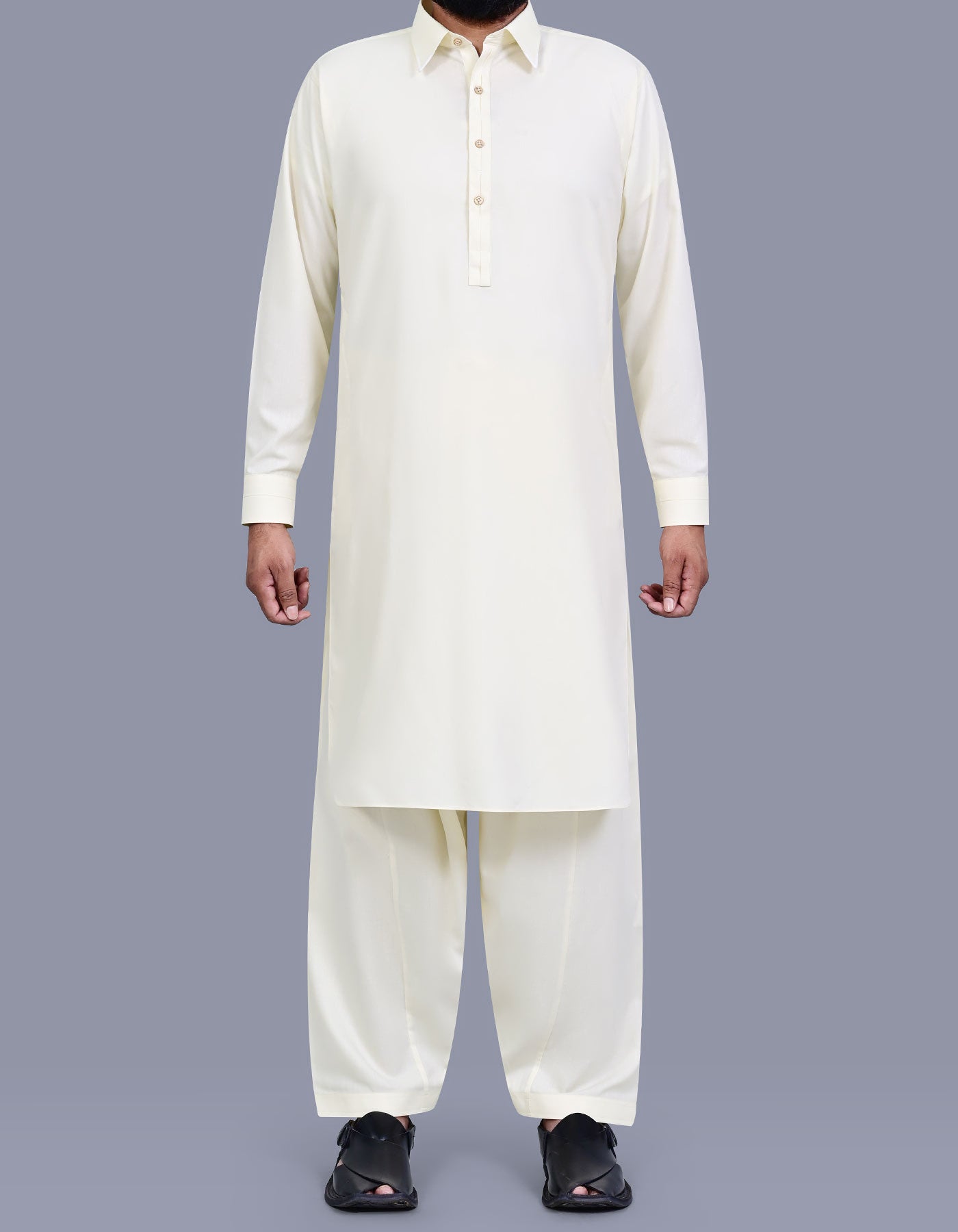 Cream Plain Kameez Shalwar KS2689S-XS