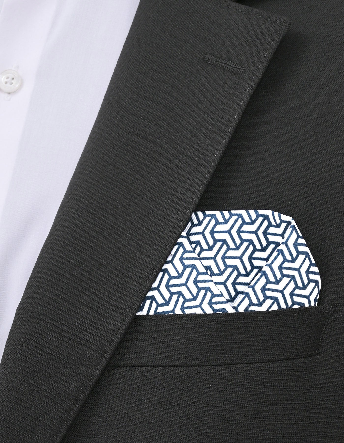 Navy Geometric Pocket Square