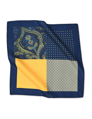 Navy Mixed Print Pocket Square