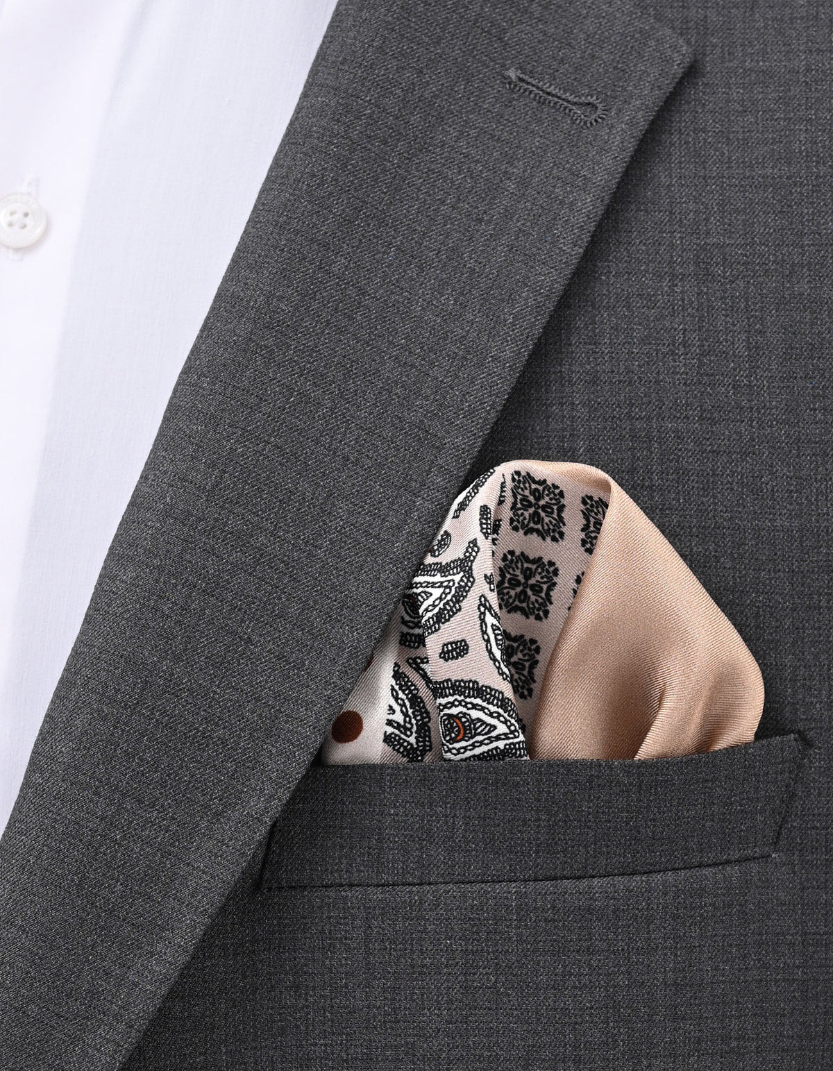 Beige Mixed Print Pocket Square