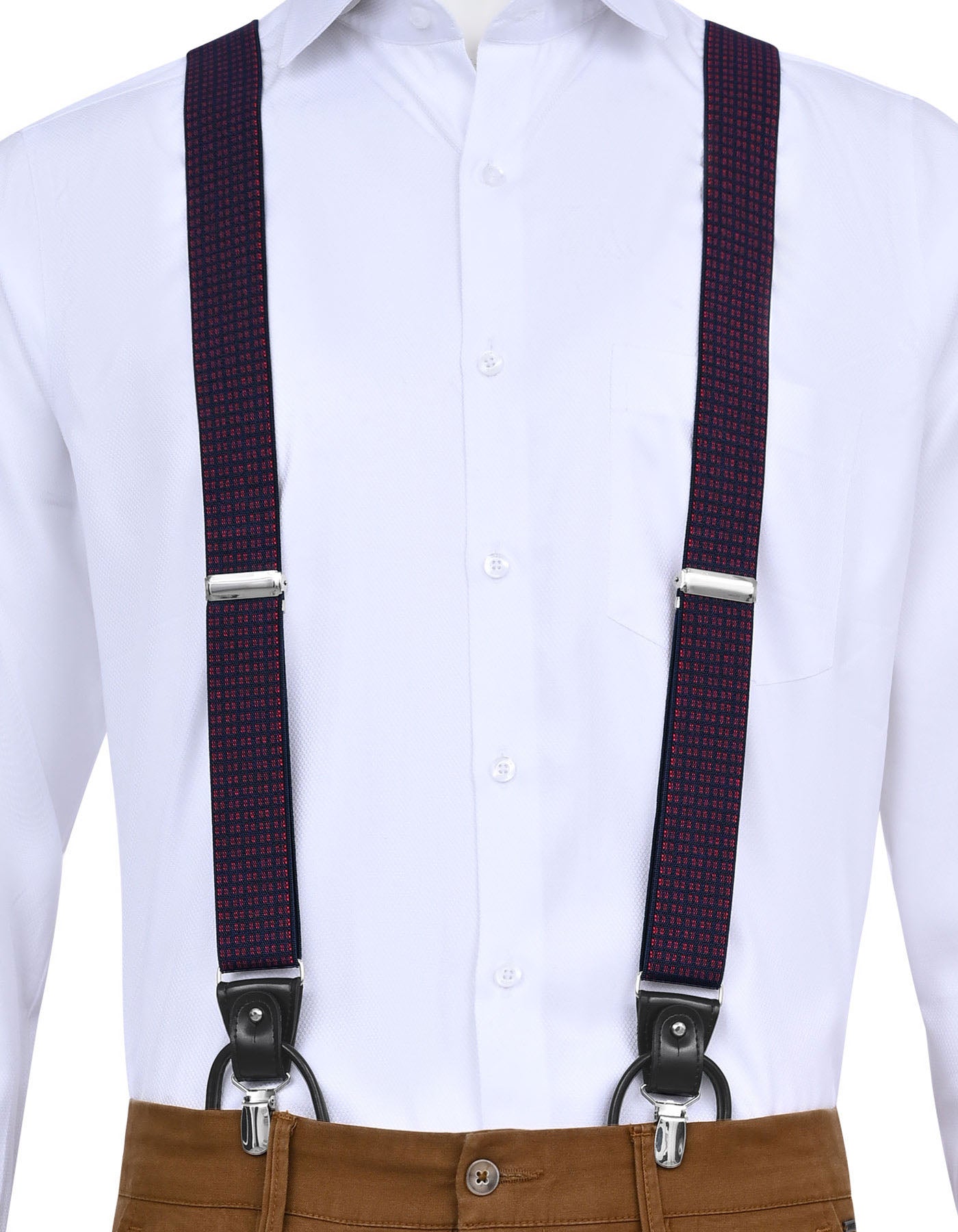 D Red Geometric Y-Back Suspenders