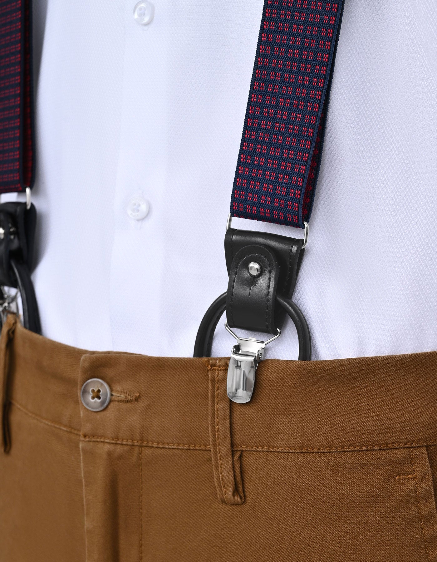 D Red Geometric Y-Back Suspenders