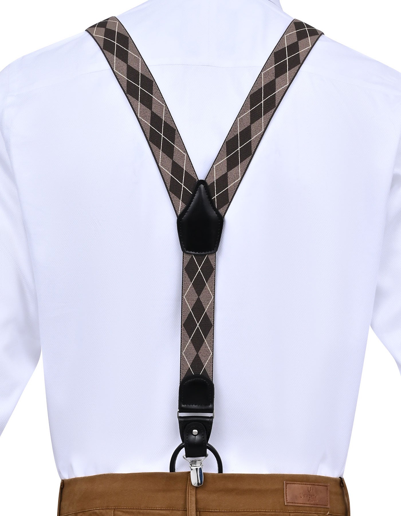 Beige Geometric Y-Back Suspenders