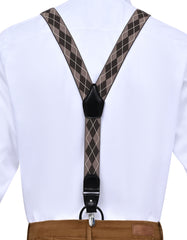 Beige Geometric Y-Back Suspenders