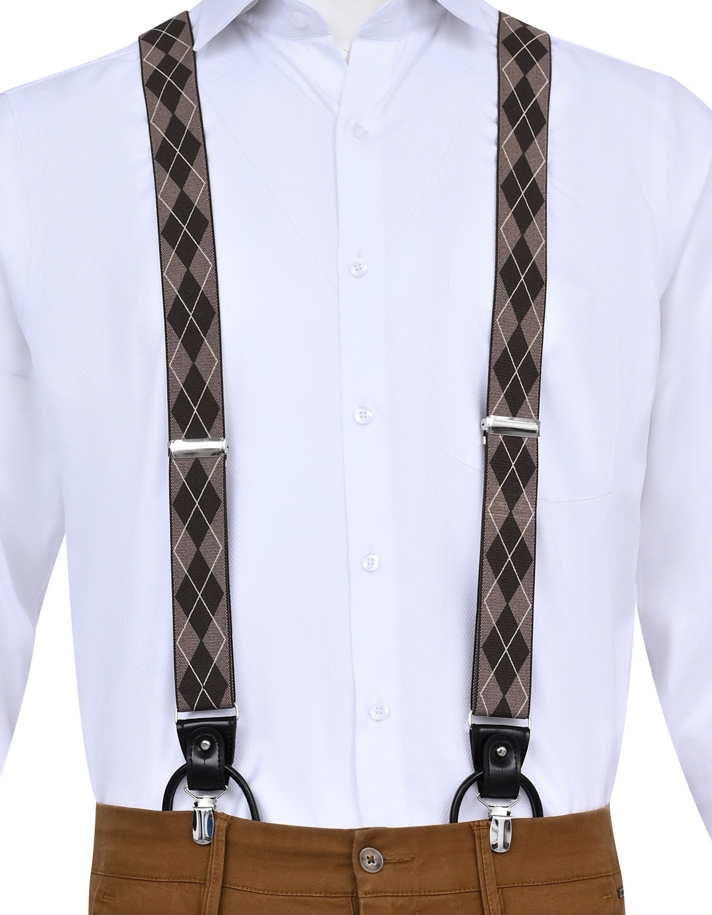 Beige Geometric Y-Back Suspenders