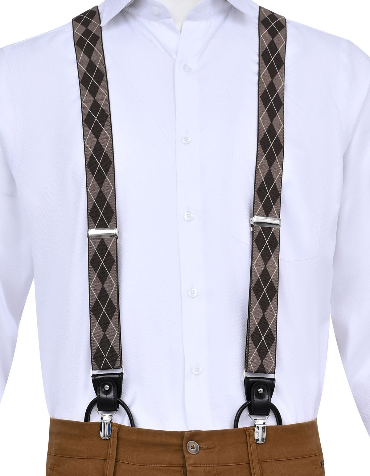Beige Geometric Y-Back Suspenders