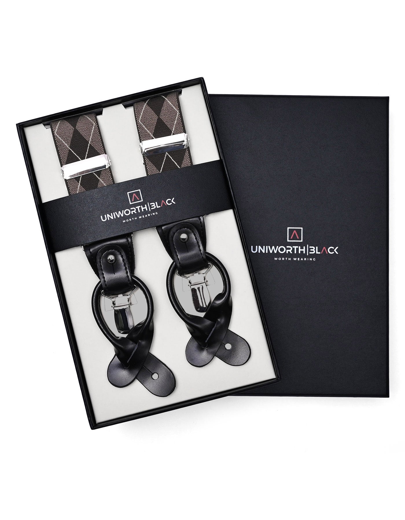 Beige Geometric Y-Back Suspenders