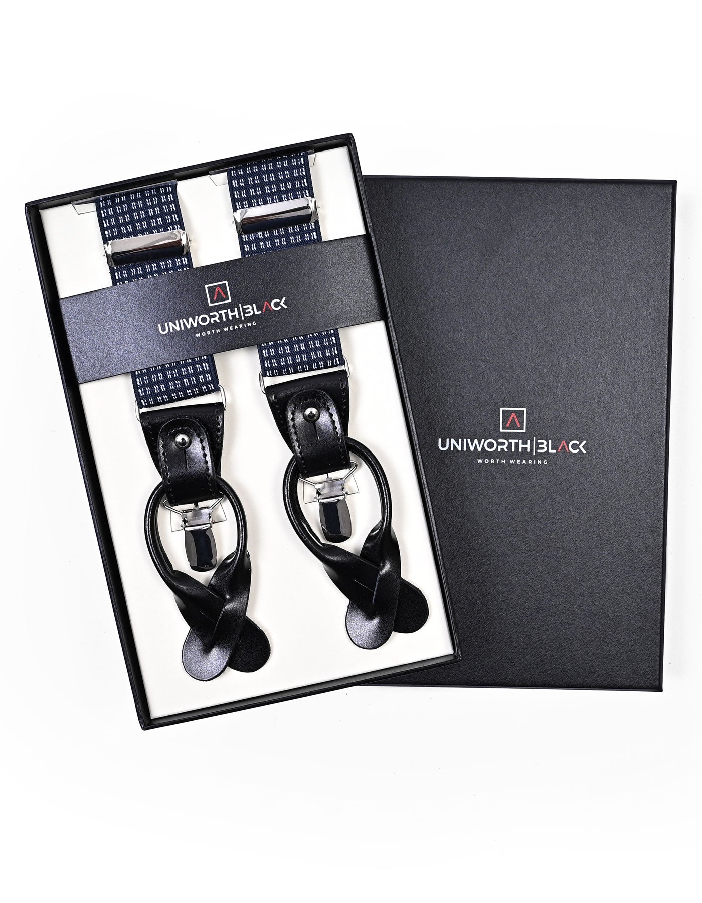 Navy Geometric Y-Back Suspenders