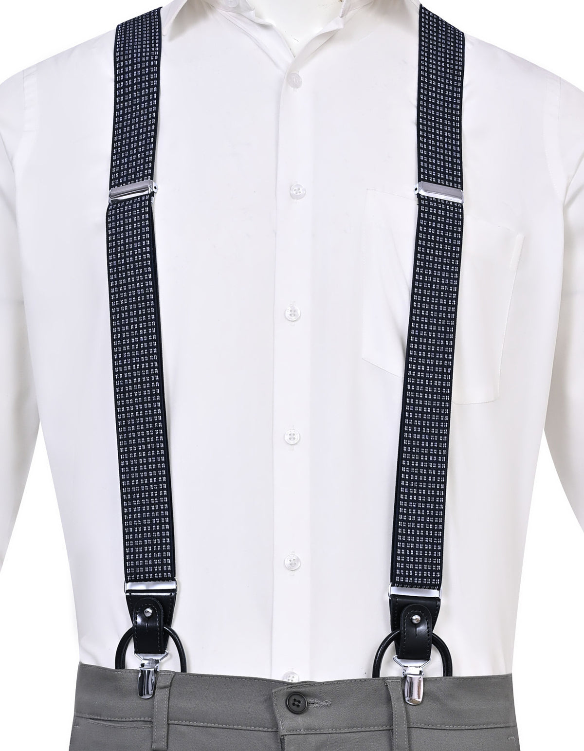 Navy Geometric Y-Back Suspenders