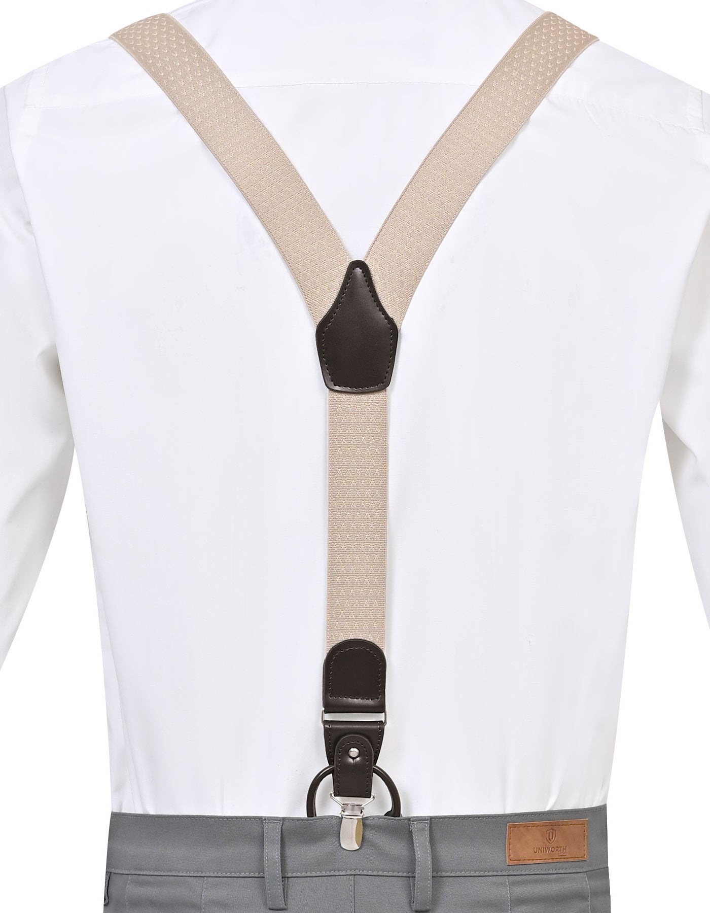 Beige Self Y-Back Suspenders