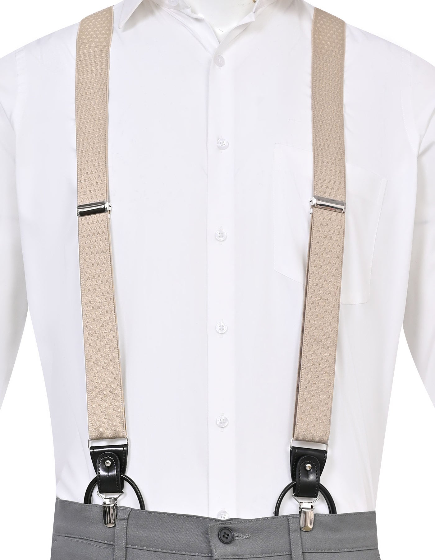 Beige Self Y-Back Suspenders