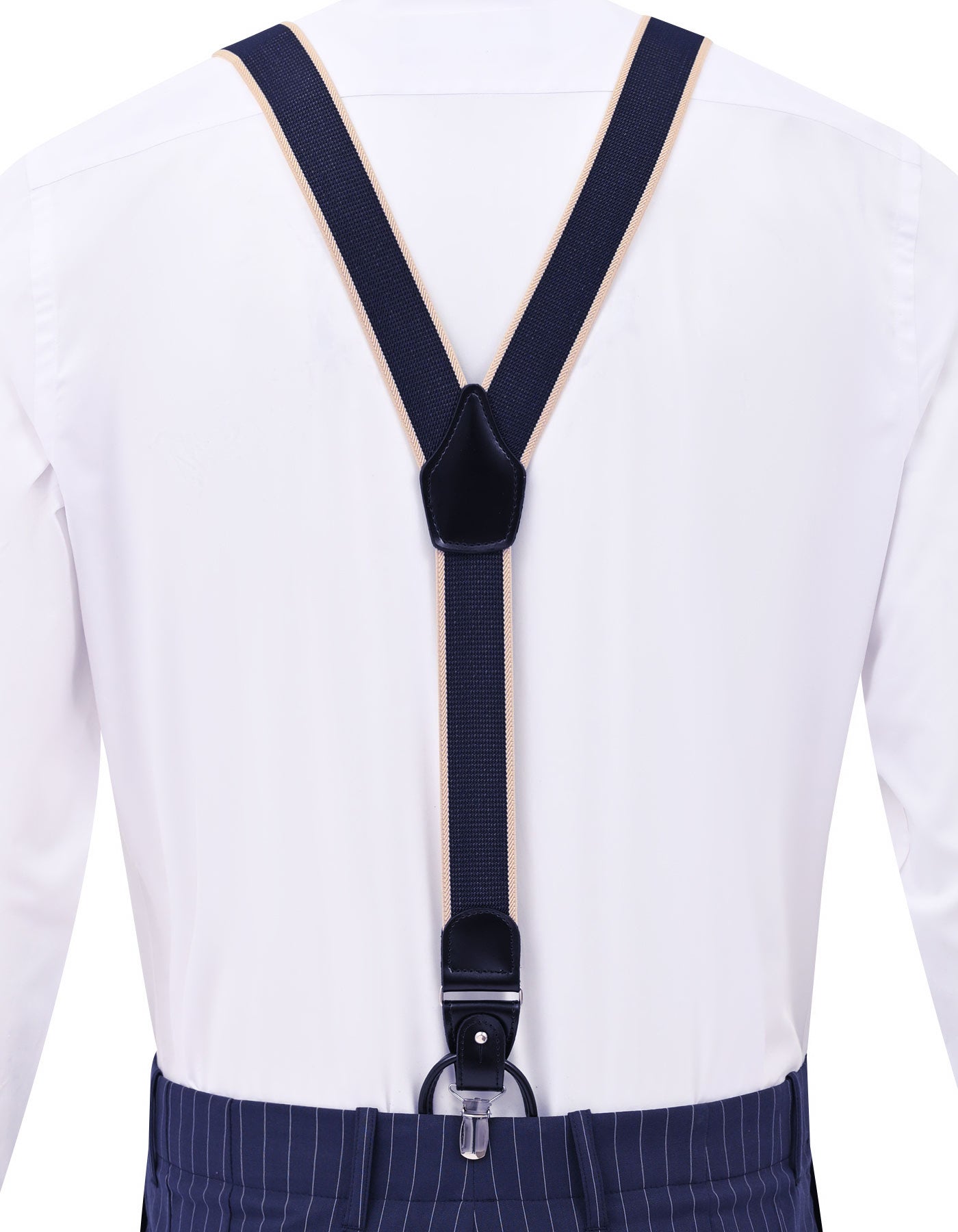 Navy Contrast Trim Y-Back Suspenders