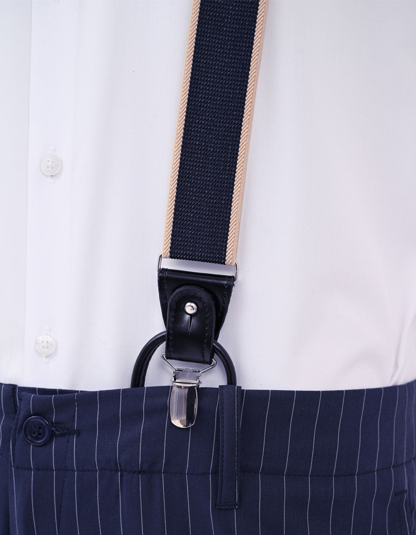 Navy Contrast Trim Y-Back Suspenders
