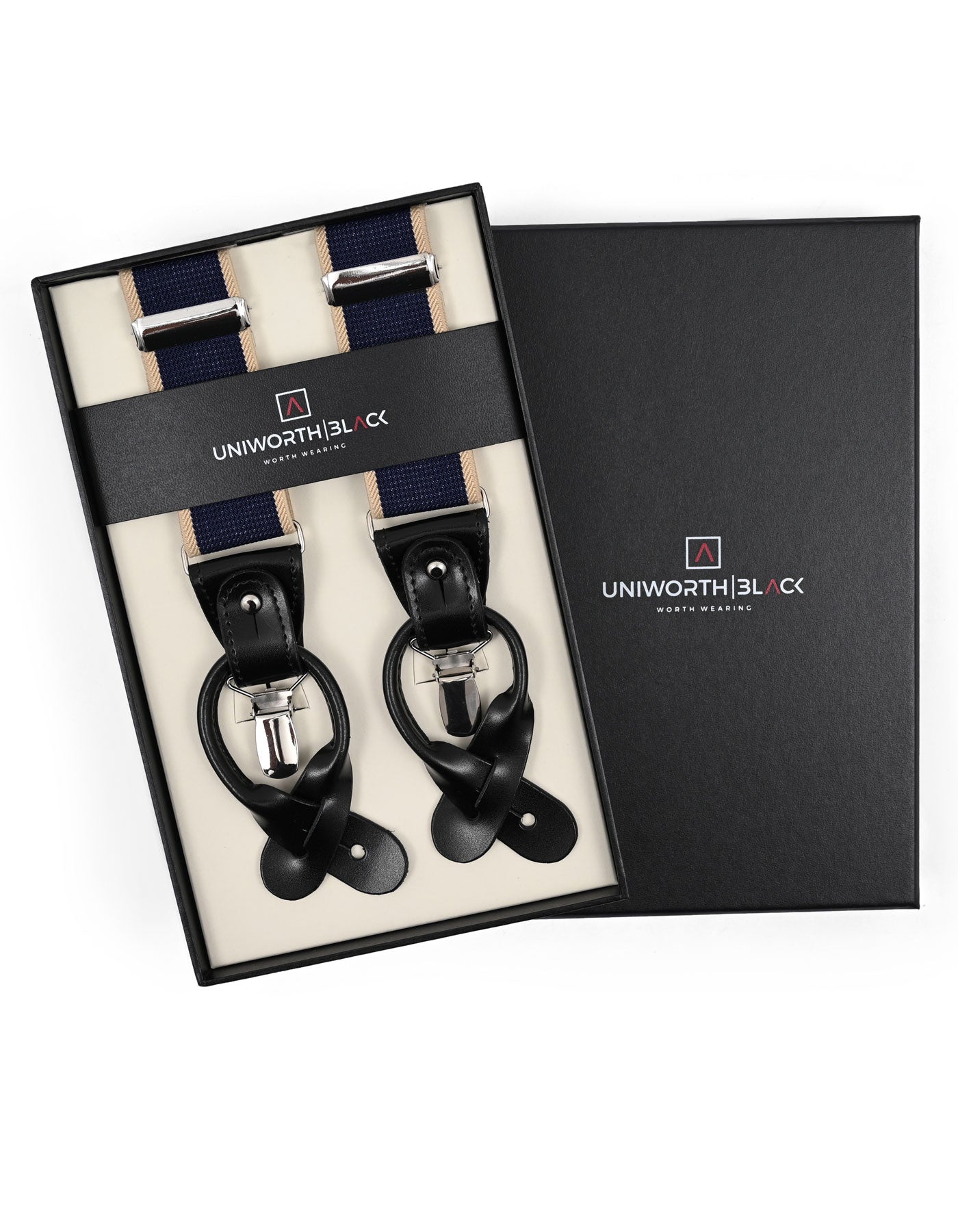 Navy Contrast Trim Y-Back Suspenders