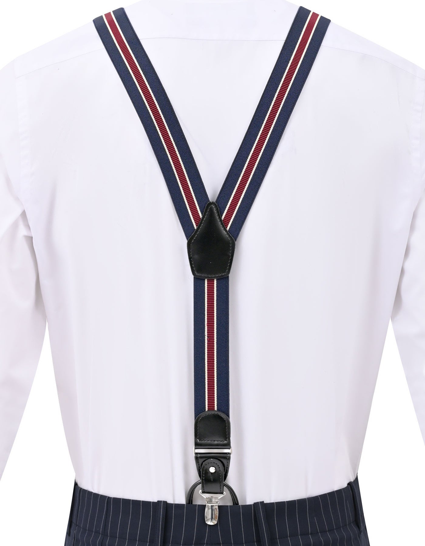 Navy Striped Y-Back Suspenders