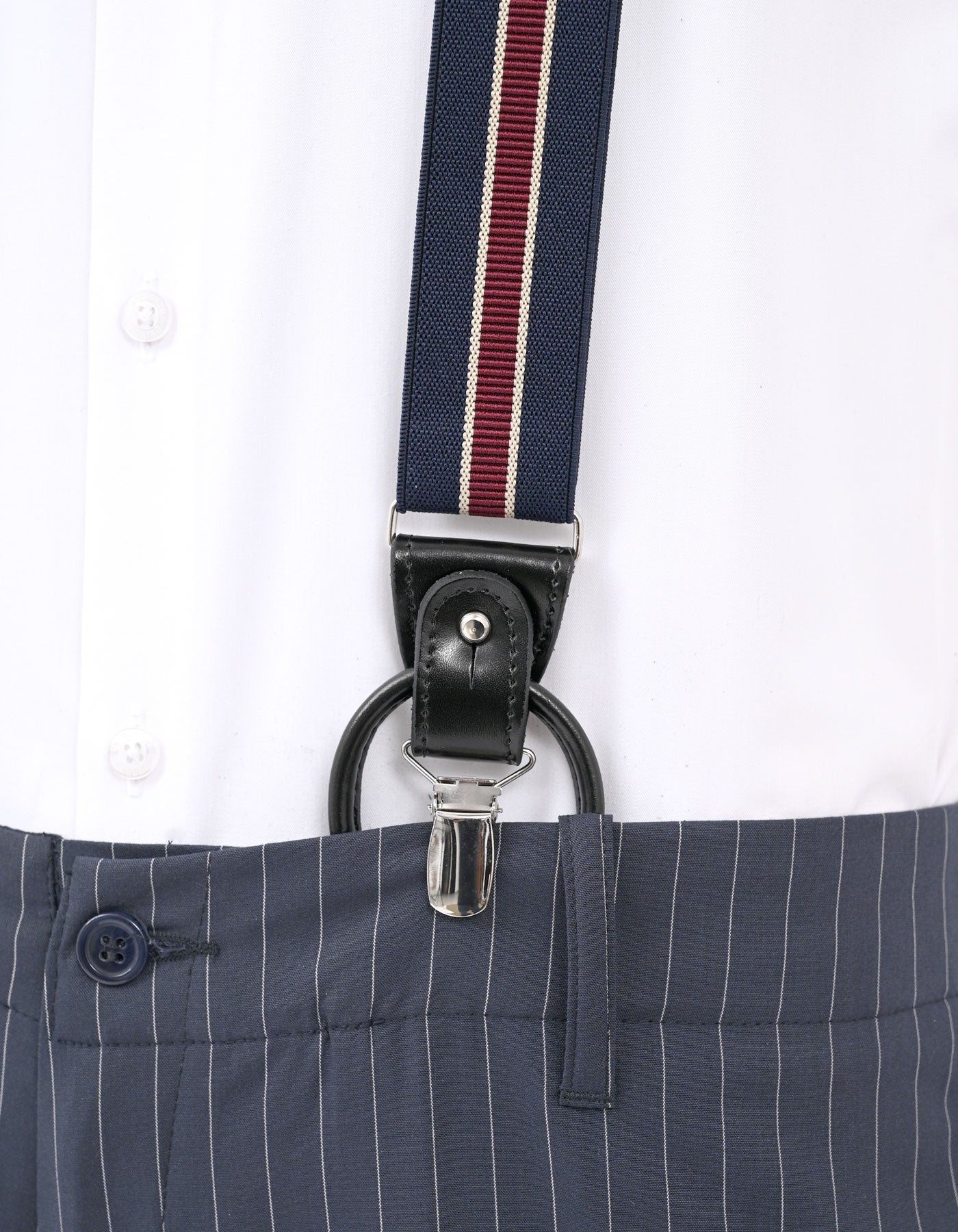 Navy Striped Y-Back Suspenders