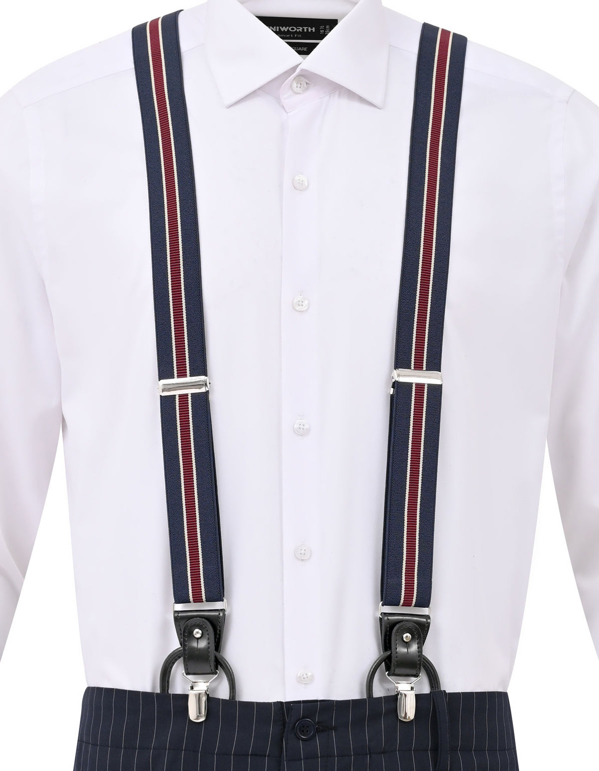Navy Striped Y-Back Suspenders