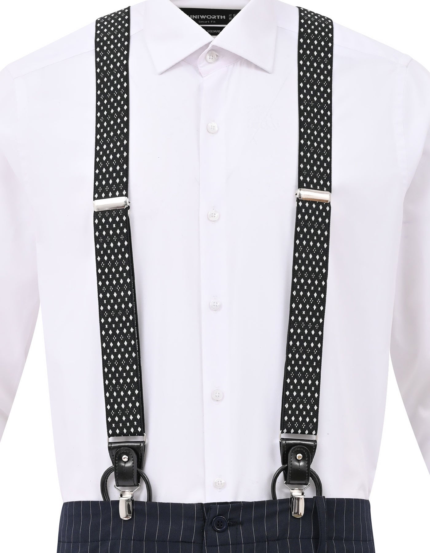 Black Geometric Y-Back Suspenders