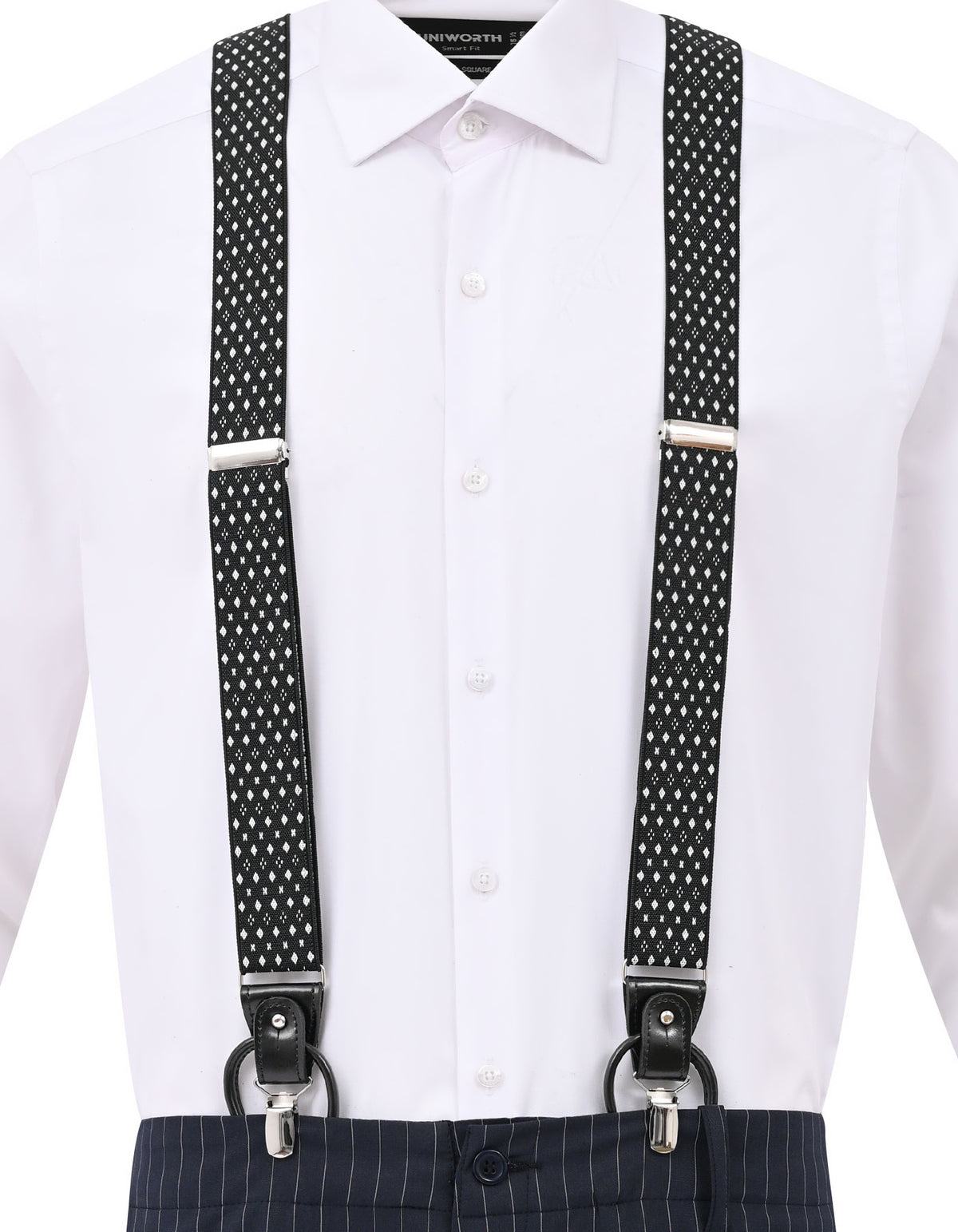 Black Geometric Y-Back Suspenders