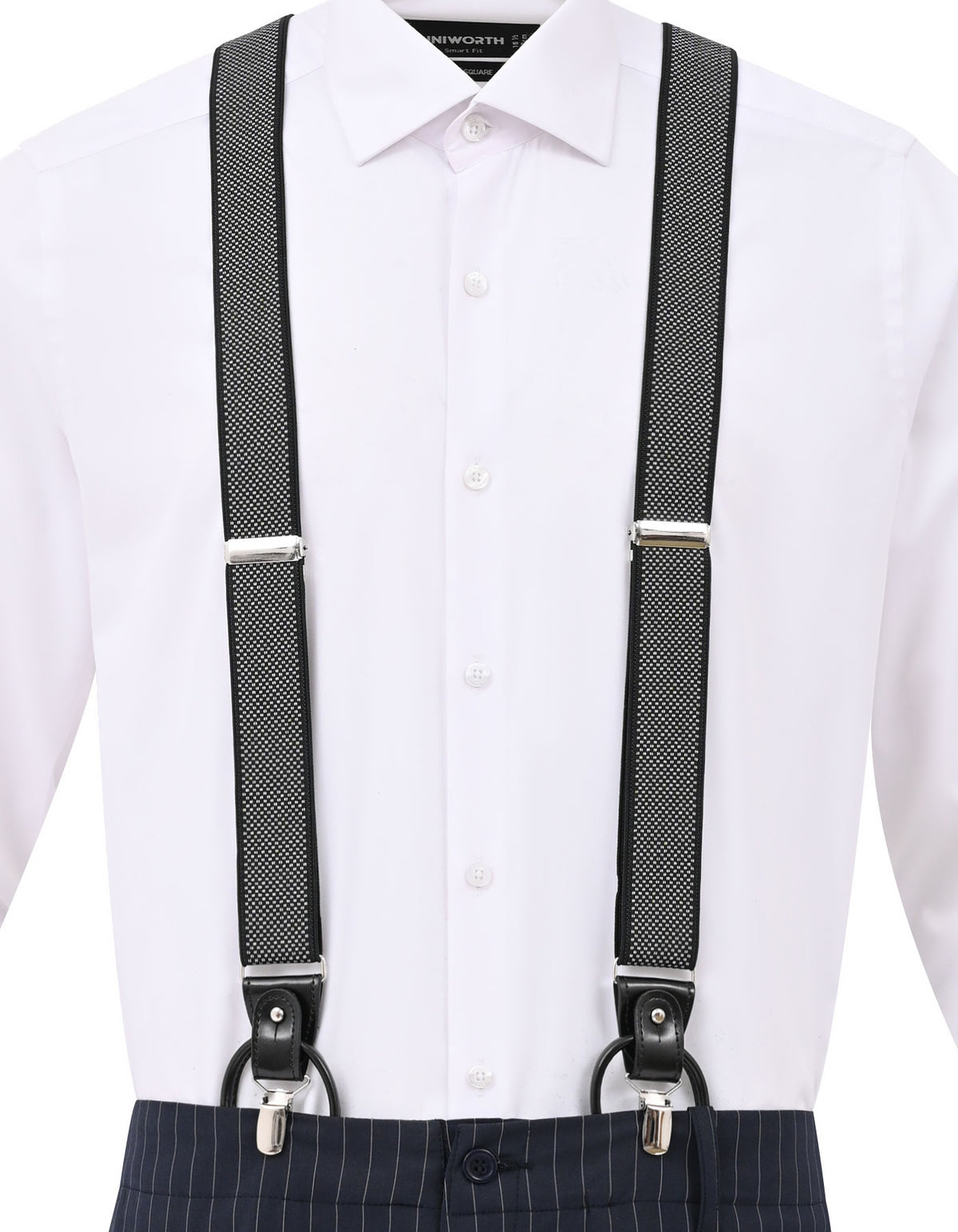 Black Geometric Y-Back Suspenders