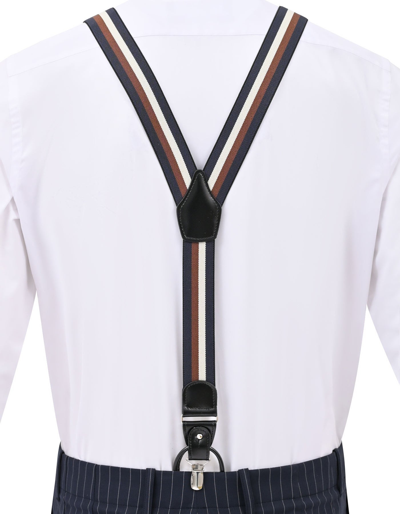 Navy Multi-Stripe Y-Back Suspenders