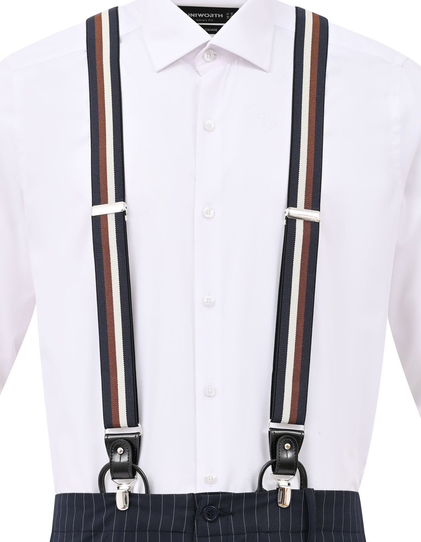 Navy Multi-Stripe Y-Back Suspenders