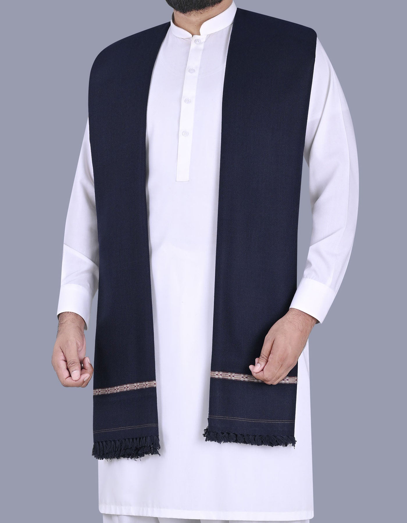 Navy Plain Wool Blend Men Shawl