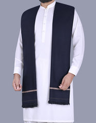 Navy Plain Wool Blend Men Shawl
