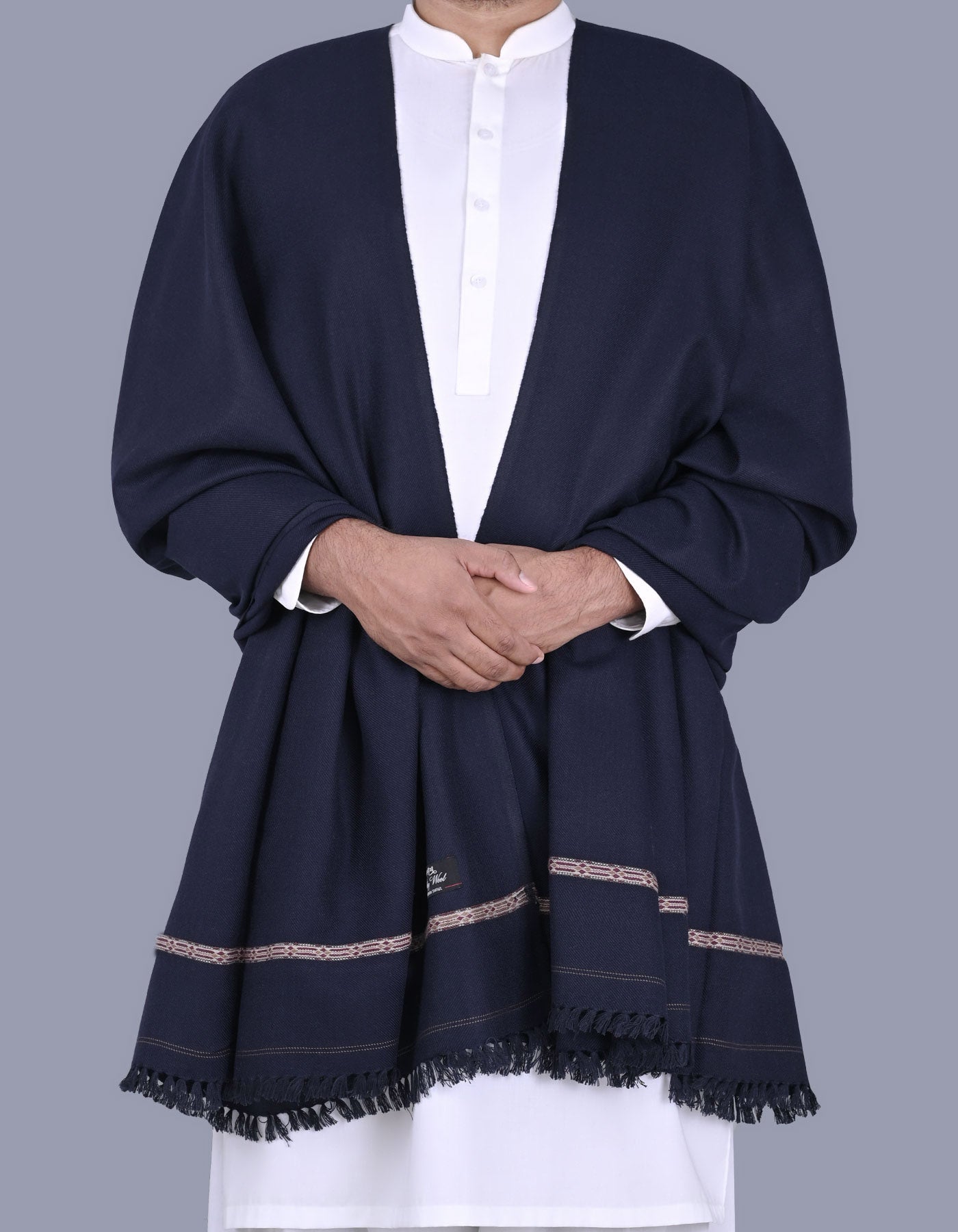 Navy Plain Wool Blend Men Shawl