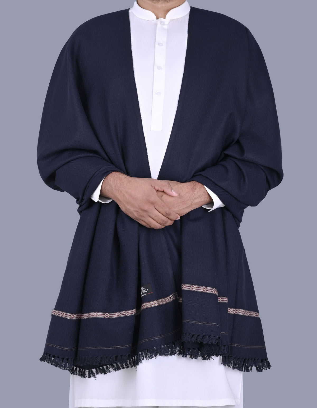 Navy Plain Wool Blend Men Shawl