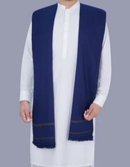 Navy Plain Wool Blend Men Shawl
