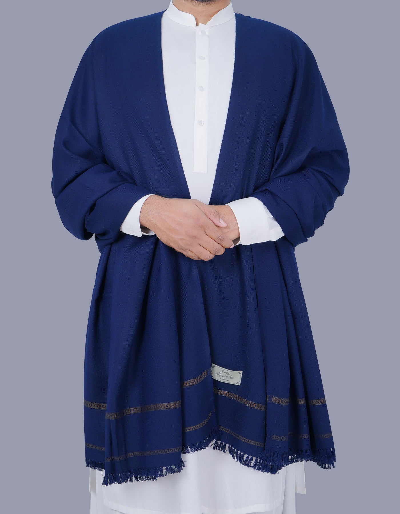 Navy Plain Wool Blend Men Shawl
