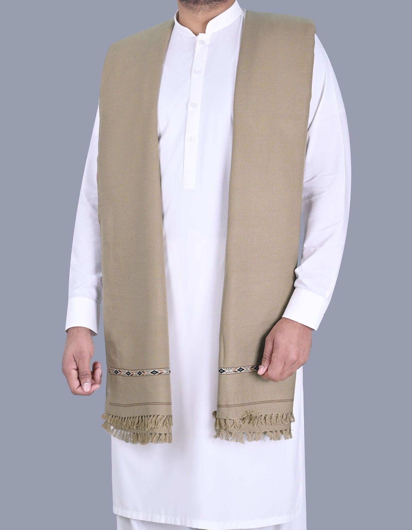 D Brown Plain Wool Blend Men Shawl