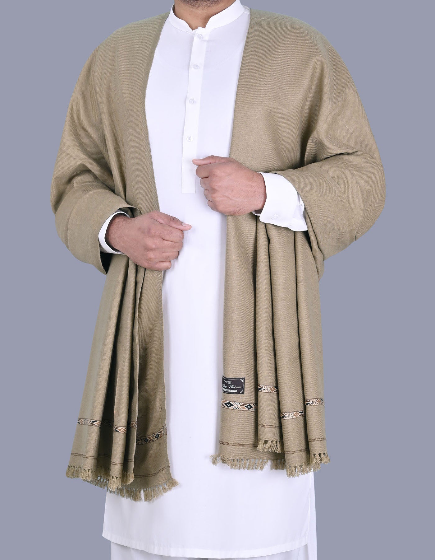 D Brown Plain Wool Blend Men Shawl