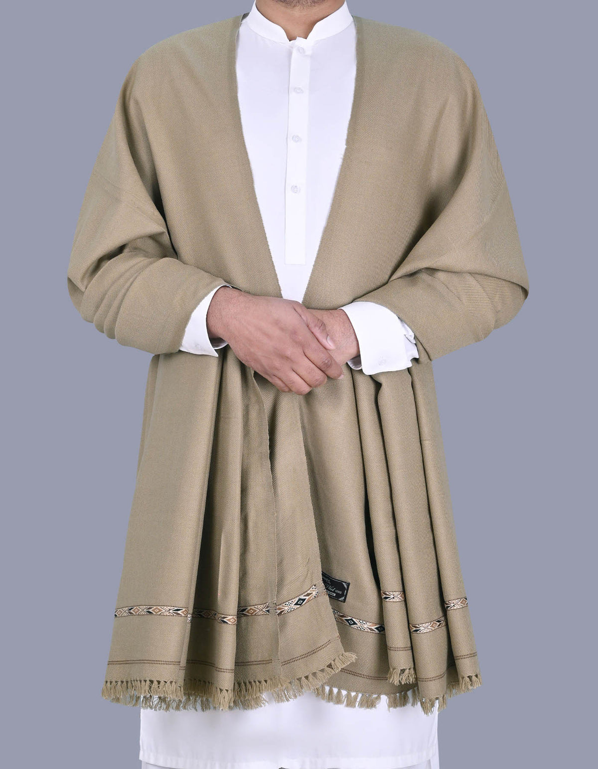 D Brown Plain Wool Blend Men Shawl