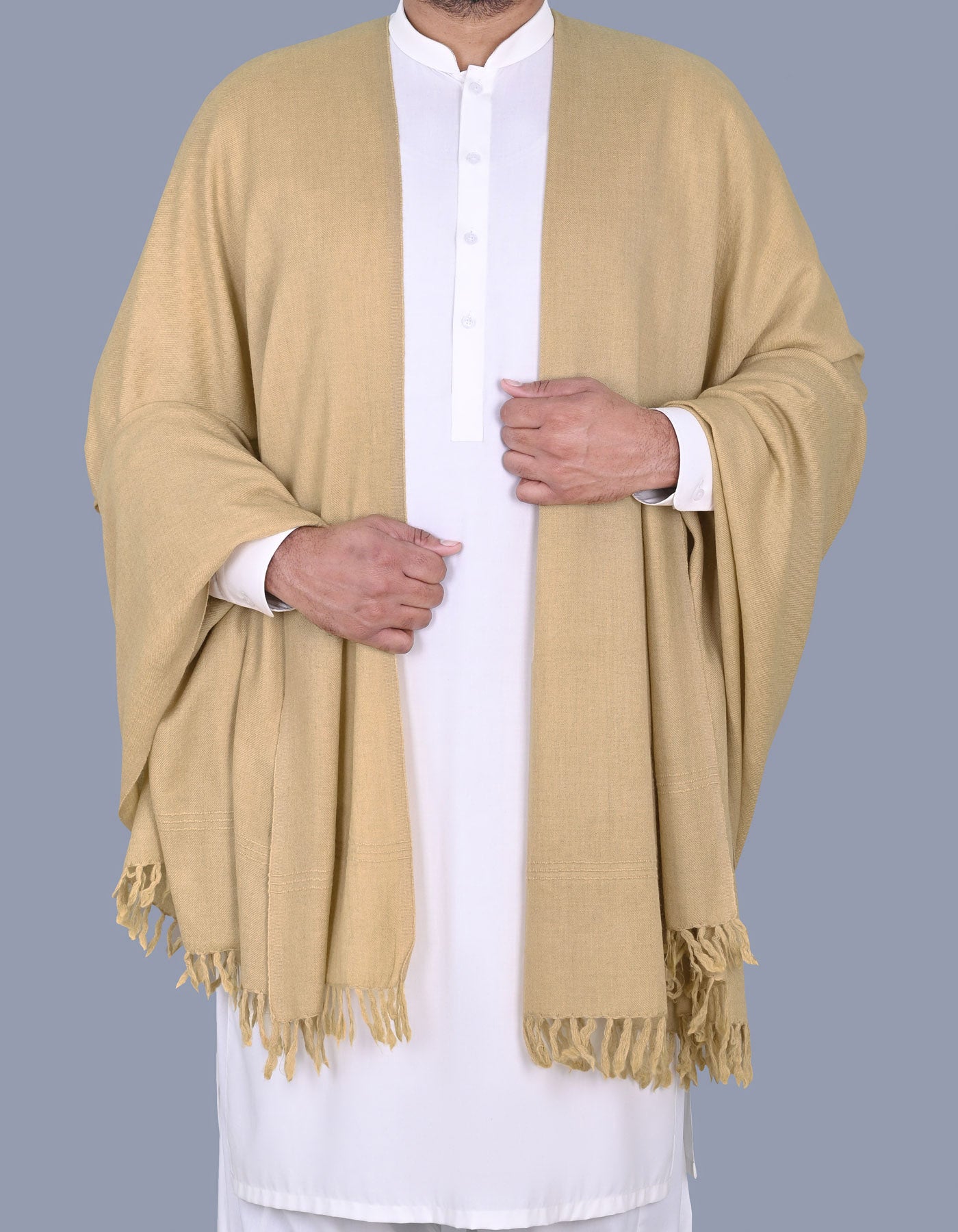 L Khaki Plain 100% Wool Men Shawl