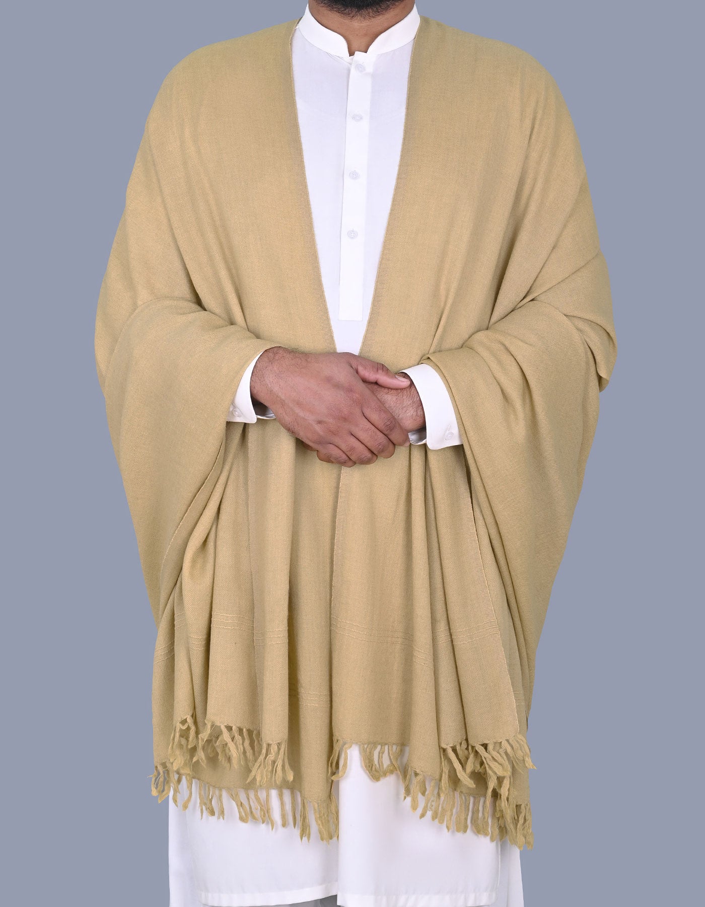 L Khaki Plain 100% Wool Men Shawl