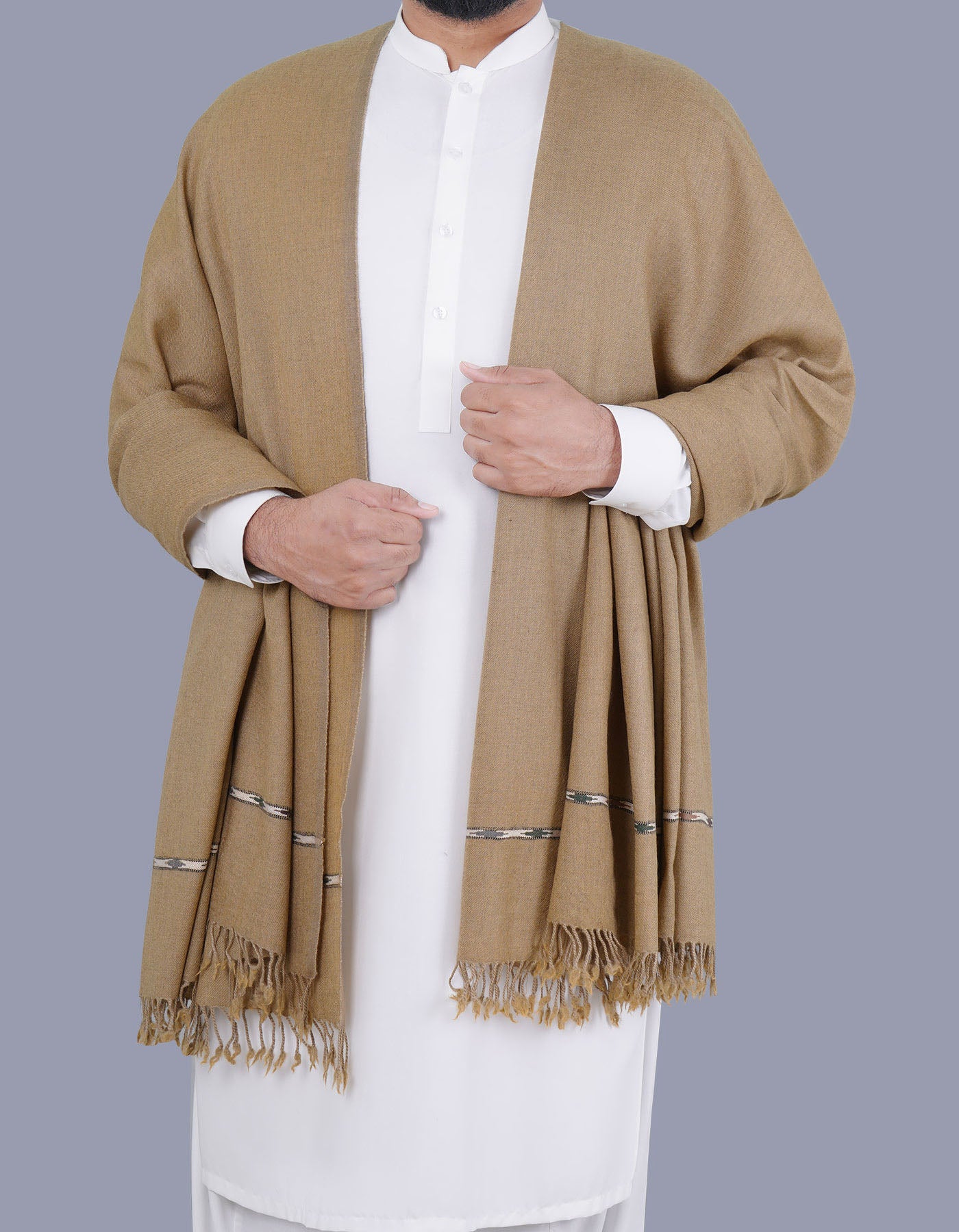 Brown Plain 100% Wool Men Shawl