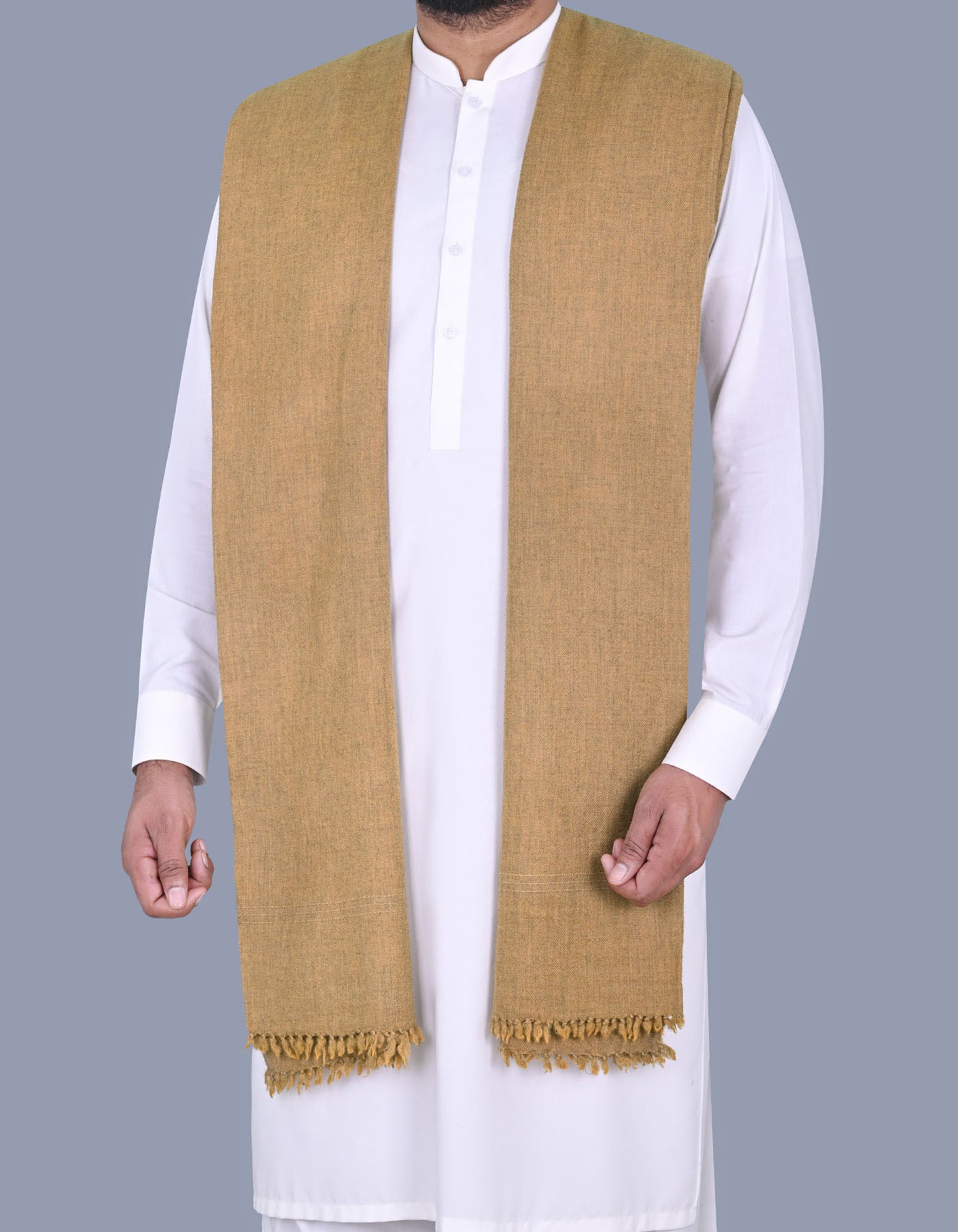 D Brown Plain 100% Wool Men Shawl