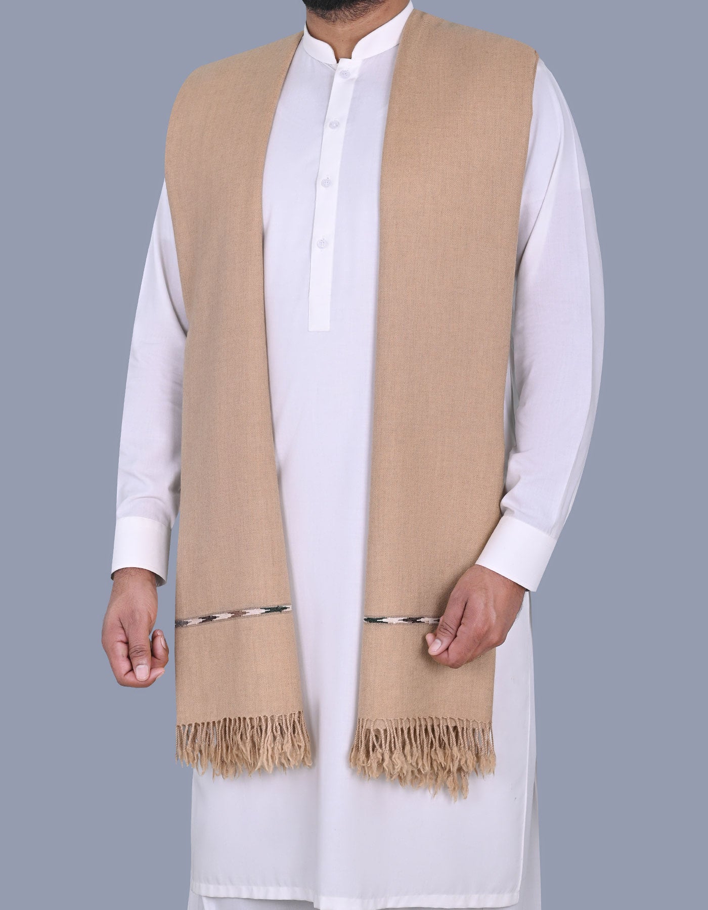 Fawn Plain 100% Wool Men Shawl