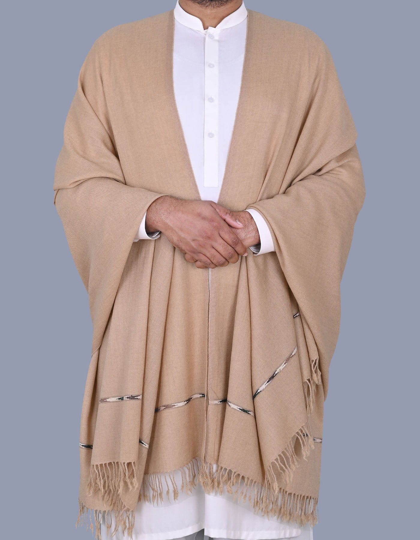 Fawn Plain 100% Wool Men Shawl