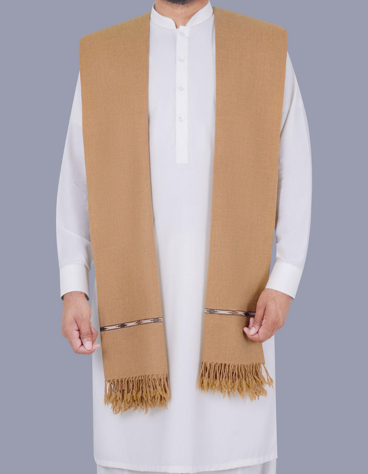 Camel Plain 100% Wool Men Shawl