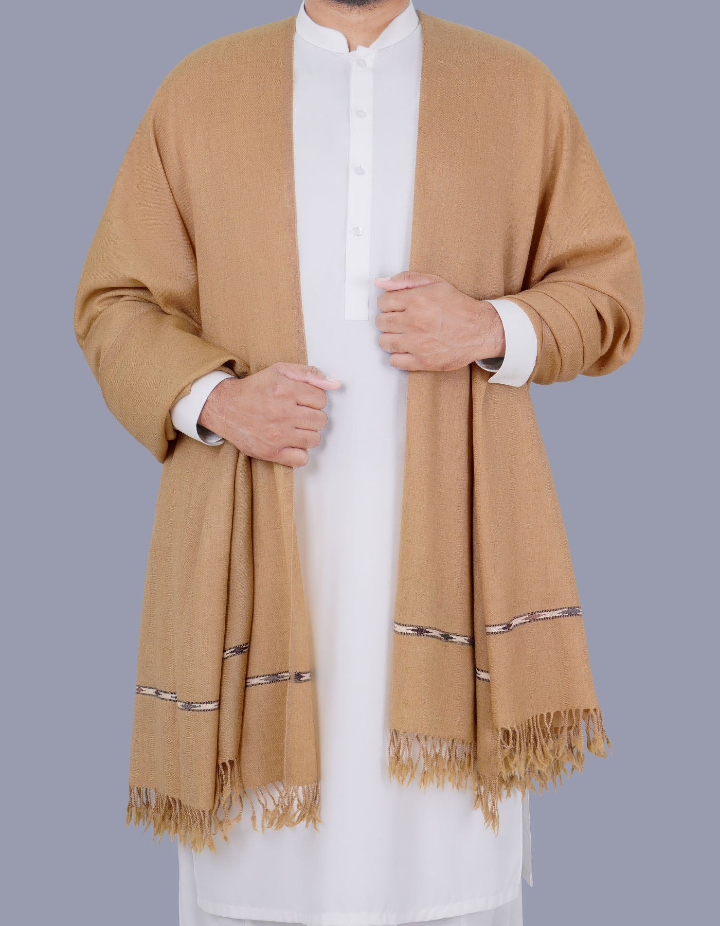 Camel Plain 100% Wool Men Shawl
